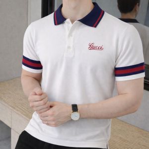 Gucc i White Imported knitted Premium Collar Neck Polo T-shirt F3557-WH