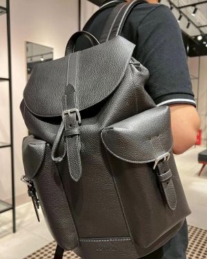 Coach_Warner_Backpack_Signature_Canvas_Coated_Canvas_Leather_With_Dust_Cover_909_Black