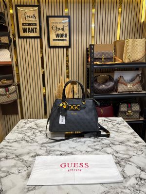 Guess Signature Monogram Logo Satchel With Dust Bag (Grey)
