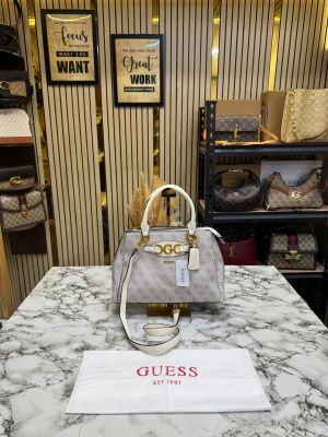 Guess Signature Monogram Logo Satchel With Dust Bag (Grey)