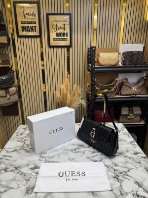 Guess Quilted G Flap Shoulder Bag With Box And Dust Bag (Black)