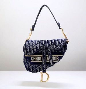 CHRISTIAN DIO_R SADDLE ICONIC BLUE OBLIQUE EMBROIDERY BAG - 9088