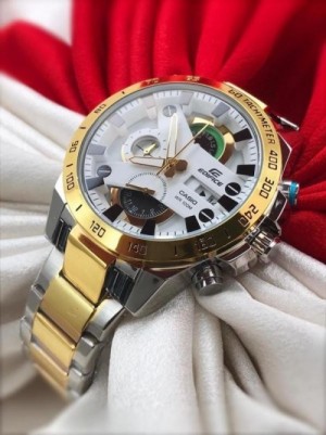 EDIFICE CASIO GOLD WHITE CHRONOGRAPH WATCH