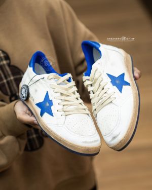 Golden Goose Mens Ball Star in white nappa with blue star