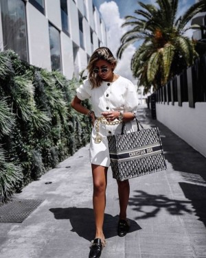 Dior_book tote bag premium quality with scarf&og box with carry bag (black)