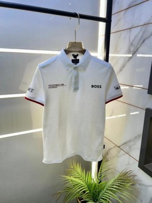 Boss x Porsche Edition White Collar Neck Premium Polo T shirt F3430 W2