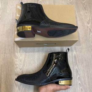 Zar.a 08 Stylish Patent Chelsea Golden Heel Black Ankle Boots