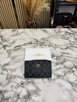 Coac_h Signature Coated Canvas Zip-Around Mini Wallet With Box (Black) (AAA1999)