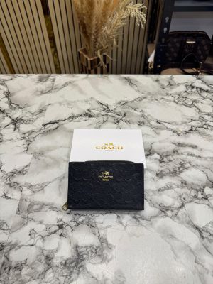 Coac_h Embossed Signature Zip-Around Mini Wallet With Box (Black) (AAA1999)