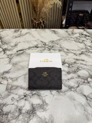 Coac_h Signature Coated Canvas Zip-Around Mini Wallet With Box (Coffee) (AAA1999)