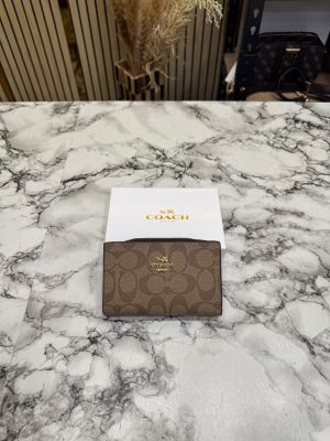 Coac_h Signature Coated Canvas Zip-Around Mini Wallet With Box (Apricot) (AAA1999)