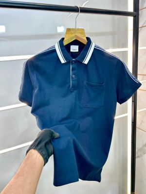 Sale Burberr y Navy Polo Premium Collar Neck T-shirt 1042
