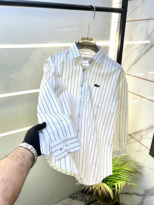 Lacost e Embroidery Logo Lining Premium White Shirt F3428-WH