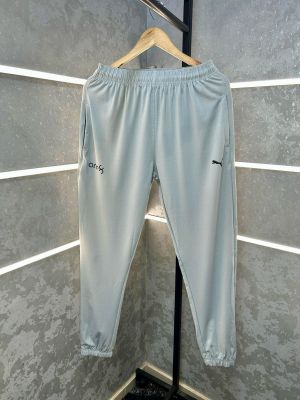 Sale PUM_A LIGHT GREY LOGO PRINT PREMIUM JOGGERS TRACK PANTS 670