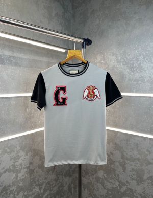 Sale Gucc i Embossed Logo Print Imported Grey Round Neck Premium T-shirt 422