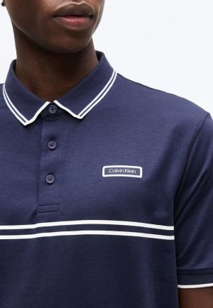 Calvin Klei n Navy Premium Imported Compact Yarn 240 GSM Interlock Fabric Polo Tshirt with Collar Design and Patch Logo 3924