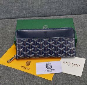 Goyar_d Signature Chevron Zip Around Long Wallet With Box (Dark Blue) (AAA60017)