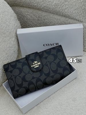 Coac_h Signature Canvas Long Wallet with Snap Closure (Black) (1014-3)