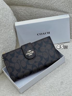 Coac_h Signature Canvas Long Wallet with Snap Closure (Coffee) (1014-3)