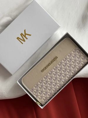 Michael_Kors Signature MK Zip-Around Long Wallet (White) (AAA60017)