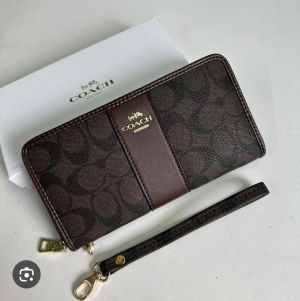 Coac_h Signature Monogram Zip Wristlet Wallet Premium Quality With Box (Coffee) (AAA3029)