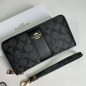 Coac_h Signature Monogram Zip Wristlet Wallet Premium Quality With Box (Black) (AAA3029)