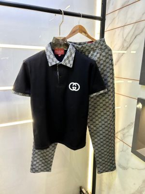 Gucc i Imported Monogram Print Super Premium Black Track Suit With Brand Carry Bag F3569-BL