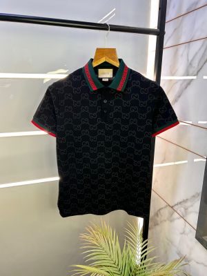 Sale Gucc i Imported Black Monogram Polo Neck Premium Collar T-shirt F2485-BL