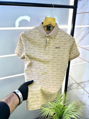 Sale Hugo_Boss Beige Premium Collar Neck Polo T-shirt F2888-BE