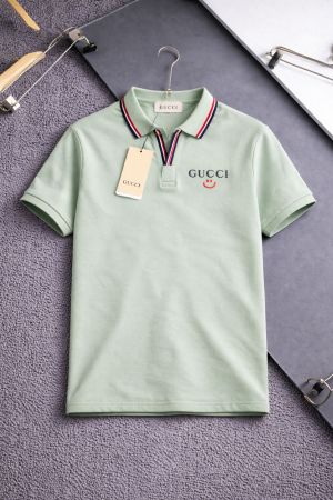  GUCC_i  LIGHT GREEN LOGO PREMIUM QUALITY KNITTED LYCRA FABRIC POLO TSHIRT