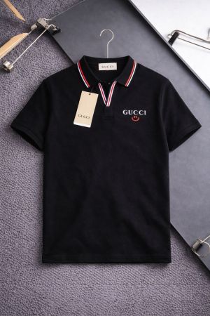 GUCC_i  BLACK WHITE LOGO PREMIUM QUALITY KNITTED LYCRA FABRIC POLO TSHIRT