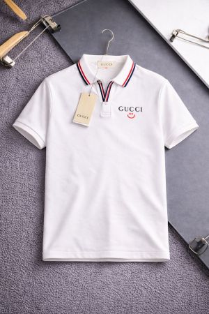 GUCC_i  WHITE BLACK LOGO PREMIUM QUALITY KNITTED LYCRA FABRIC POLO TSHIRT