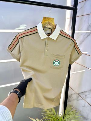 Sale Gucc i Beige Imported Polo Neck Premium Collar T-shirt F2502-BE1