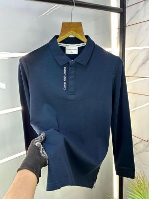 Sale Calvin_Klein Navy Full Sleeves Polo Neck Premium Collar T-shirt 077