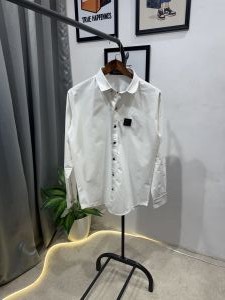 Hugoboss tukey imported shirt with brand button and logo on chest white