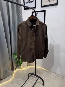 Hugoboss tukey imported shirt with brand button and logo on chest brown