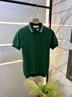 Lacost e Imported Green Monogram Premium Collar Neck Polo T-shirt F3527-GR