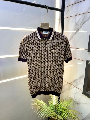 Lacost e Imported Brown Monogram Premium Collar Neck Polo T-shirt F3527-BR