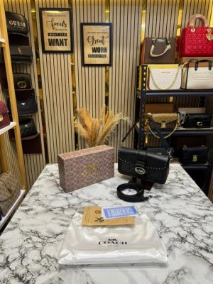 COAC_H GEORGIE SHOULDER BAG IN COLORBLOCK SIGNATURE CANVAS WITH RIVETS & OG BOX AND DUST BAG (BLACK)