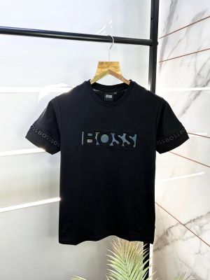 Sale Hugo_Boss Black Reflective Print Premium Round Neck T-shirt F1928-BL