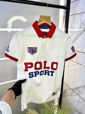 Ralp h Lauren Polo White Imported Premium Collar Neck Polo T-shirt With Back Printed F2325-WH