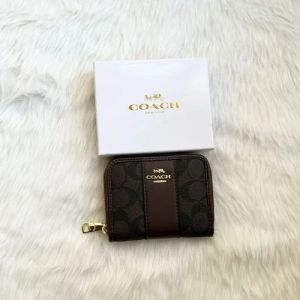Coac_h Chelsea Stripe Zip Wallet Premium Quality With Box (Coffee) (AAAD15-1)