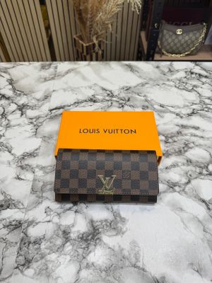 Loui_s Vuitton Flap Checks Tri-fold Wallet Premium Quality With Box (Brown) (61702-1)
