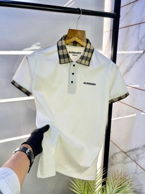 Sale Burberr y White Polo Premium Collar Neck T-shirt F2524-WH