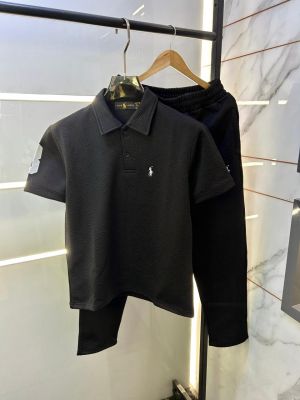 Ralp h Lauren Black Imported Embossed Print Premium Track Suit Brand Carry Bag Packing F3531-BL