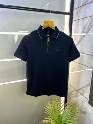 Sale Boss x Porsche Edition Navy Zipper Collar Neck Premium Polo T-shirt F2564-NY