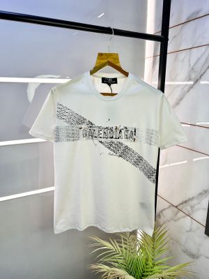 Sale Balenciaga White Embossed Print Premium Round Neck T-shirt With Carry Bag F2427-WH
