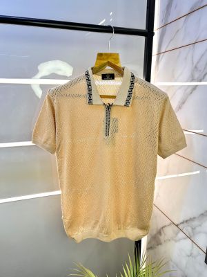 Sale Versace Brown Zipper Collar Neck Imported Premium T-shirt F2231-CR