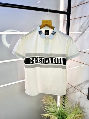 Sale Christian Dio r Imported White Premium Collar Neck Polo T-shirt F2412-W2
