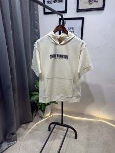 True religion drop shoulder hooded imported tshirt cream